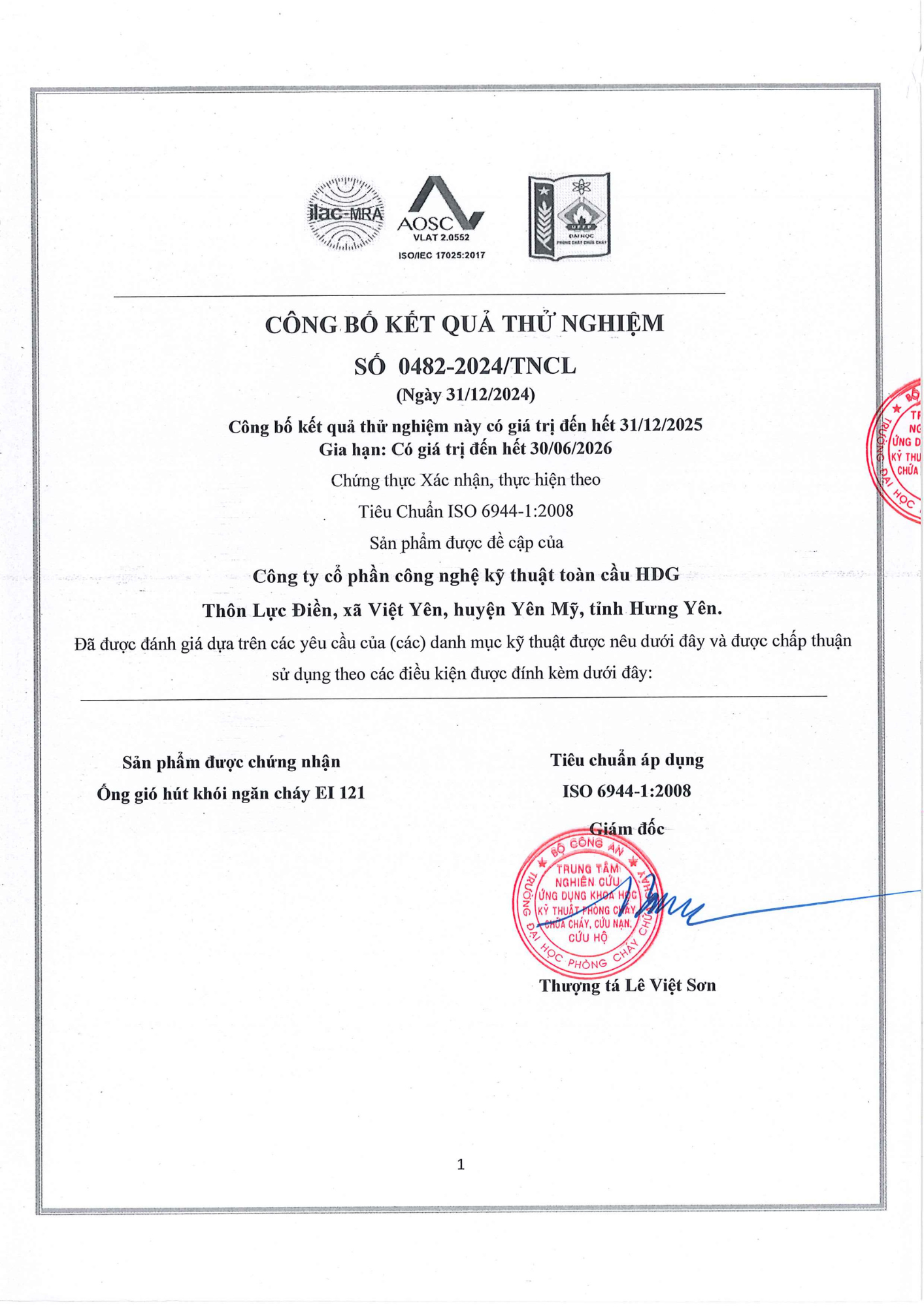 Kết quả thử nghiệm EI120